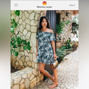 Shirley Off The Shoulder Dress in Navy Palm